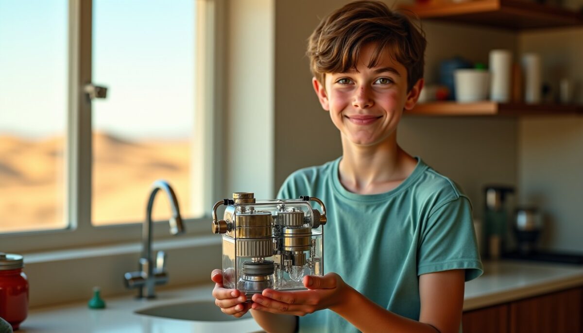 À 14 ans, il invente dans sa cuisine un dispositif ingénieux générant de l’eau au cœur du désert, sans électricité ni pompe